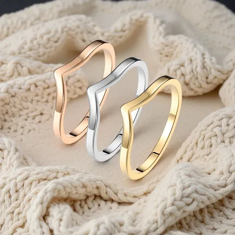 Anello in Acciaio Inossidabile Minimalista Cuore a V per Donna Moda Motivo a Onde Anello Impilabile Oro Argento Oro Rosa Nero Gioielli