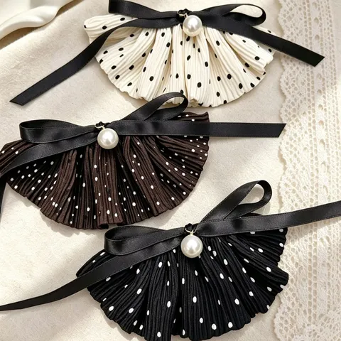 Rétro Doux Nœud Pince à Cheveux Pois Tissu Pince Printemps Avec Perle Artificielle Élégant Accessoire Cheveux Pour Femmes