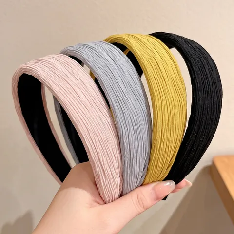 Serre-tête Plissé Large Vintage Coréen Tissu Couleur Unie Accessoires de Cheveux Élégants pour Femmes Quotidien