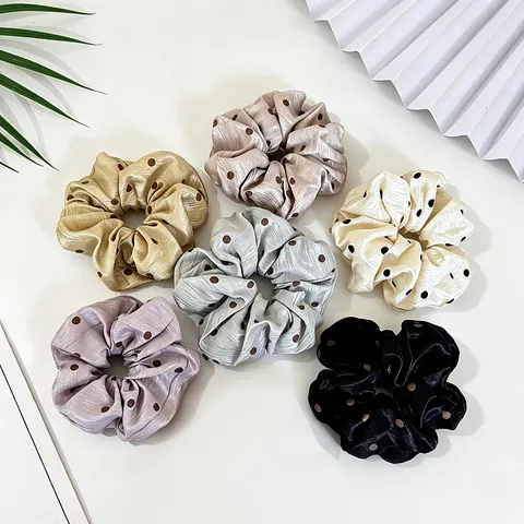Chouchou en Satin de Polyester à Pois Grande Corde à Cheveux Élastique Attache Queue de Cheval Accessoire de Mode pour Femme