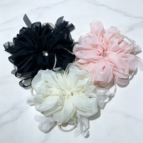 Chouchou en Perles de Résille de Style Coréen Élégant Élastique Bande de Cheveux Accessoires pour Femmes Support de Queue de Cheval Quotidien