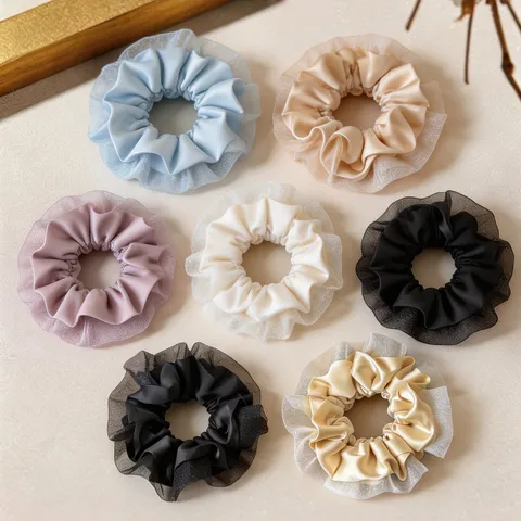 Grands Chouchous de Cheveux en Satin et Dentelle Élastiques Délicats Accessoires de Mode pour Femmes Coiffure