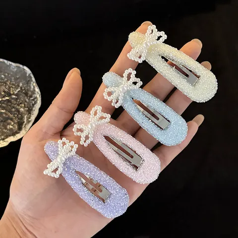 Filles Mignon Strass Perle Nœud Barrette à Cheveux Mignon Cristal Pince Bec de Canard Pince Latérale Accessoires de Cheveux pour Enfants
