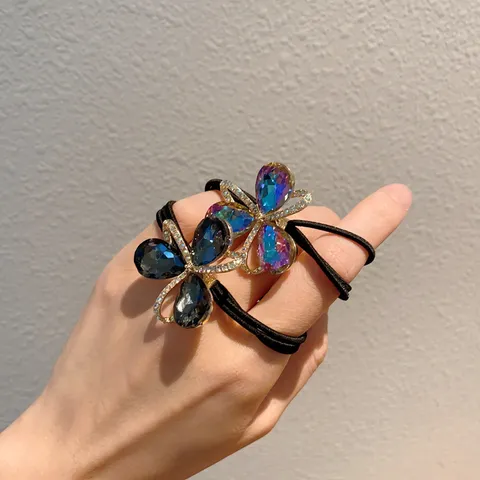 Élastique à Cheveux Multi-Brins Floral en Strass Élégante Corde à Cheveux en Cristal Support de Queue de Cheval Accessoires de Cheveux pour Femmes