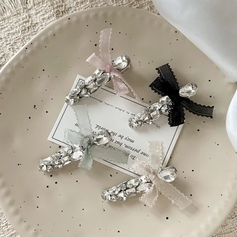 Pince à Cheveux Nœud Strass Douce Élégant Mode Pince Latérale Pour Femmes Accessoires Cheveux Quotidiens Cadeau