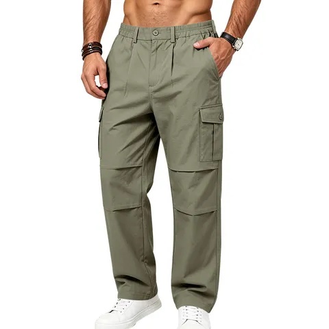 Men's American Utility Cargo Pants Multi-Pocket Straight Leg Casual Outdoor Work Trousers Polyester Twill Durable Fashion