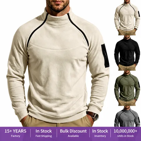 Men Polar Fleece Stand Collar Sweatshirt Casual Raglan Sleeve Pullover Top With Side Zippers And Sleeve Pocket Warm Solid