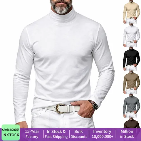Men's Mock Neck Long Sleeve T-Shirt Slim Fit Solid Color Polyester Jersey Base Layer Top For Autumn Winter Casual Daily Wear
