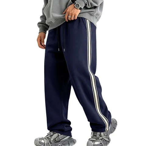 Herren Schwere Fleecegefütterte Jogginghose Locker Lässig Tunnelzug Jogger Mit Kontrast Seitenstreifen Winter Warm Polyester Trainingshose