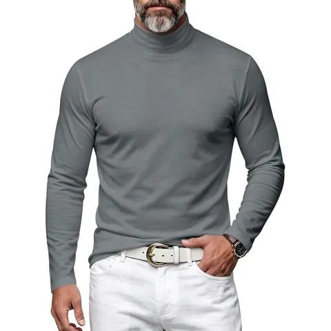 Men's Mock Neck Long Sleeve T-Shirt Slim Fit Solid Color Polyester Jersey Base Layer Top For Autumn Winter Casual Daily Wear