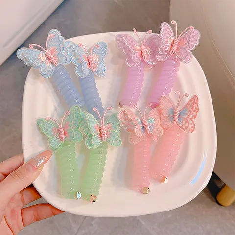 Kids Cute Butterfly Embroidery Telephone Wire Hair Ties Girls Sweet Elastic Hair Ropes Hair Accessories