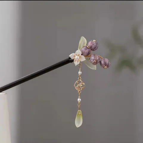 Handmade Lily Of The Valley Wooden Hair Stick Classical Hanfu Hairpin Tassel Hair Accessories For Women
