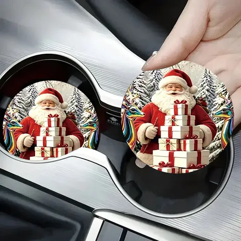 Sottobicchieri per Auto di Babbo Natale Peluche Pupazzo di Neve Renna Stampato Gomma Morbida Tappetino Antiscivolo Accessori Interni Auto