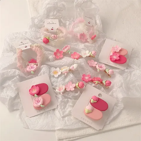 Korean Sweet Acrylic Floral Hair Clips Cute Pink Hairpin Bangs Side Clip Sweet Girls Hair Accessories