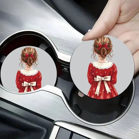 Silicone Car Cup Holder Coasters Ins Style Anti-Slip Absorbent Coaster For Car Interior Accessory Christmas Girl Pattern