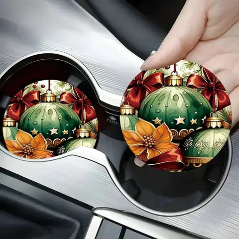 Sottobicchiere per Auto in Silicone Natalizio Carino Pupazzo di Neve Babbo Natale Stampa Antiscivolo Isolante Tappetino Rotondo
