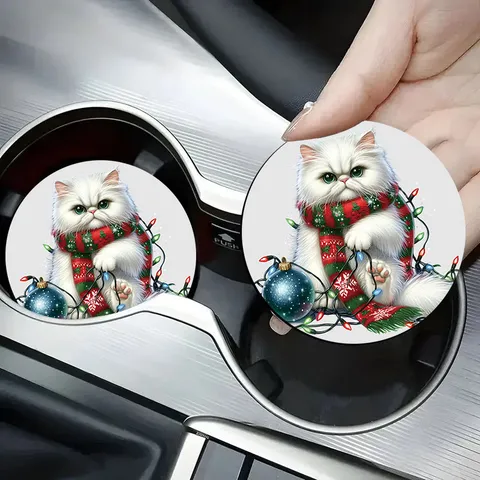 Christmas Cat Silicone Car Coaster Anti-Slip Heat-Insulated Coffee Cup Mat Auto Interior Accessories