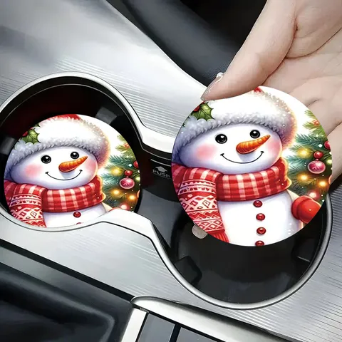 Sottobicchiere per Auto in Silicone Natalizio Carino Pupazzo di Neve Babbo Natale Stampa Antiscivolo Isolante Tappetino Rotondo