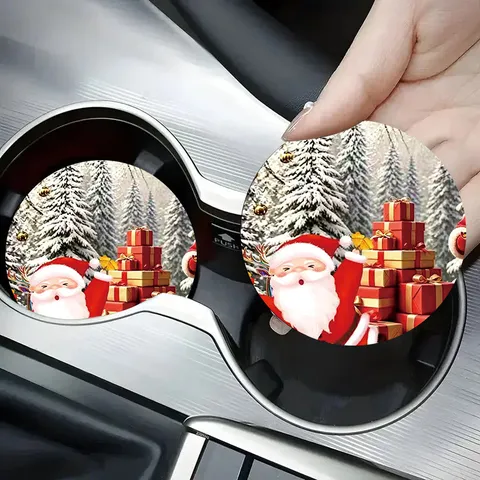 Sottobicchieri per Auto di Babbo Natale Peluche Pupazzo di Neve Renna Stampato Gomma Morbida Tappetino Antiscivolo Accessori Interni Auto