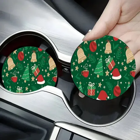Sottobicchieri per Auto di Natale Tappetino Rotondo Assorbente in Silicone per Tazza Decorazione da Tavola Festiva per Auto e Casa