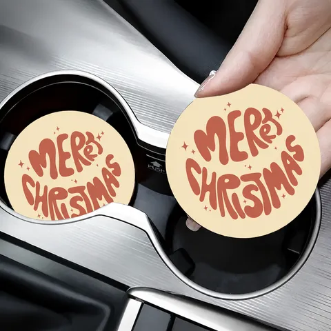 Silicone Car Cup Coaster Round Non-Slip Christmas Halloween Ghost Santa Print Automotive Interior Decoration Holder Mat