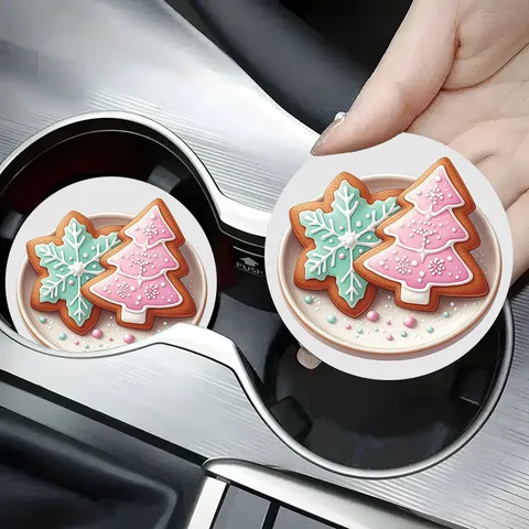 Dessous de Verre pour Voiture en Silicone Gaufré de Noël Tapis de Porte-Gobelet Antidérapants Isolés Absorbants pour Décoration de Véhicule Maison