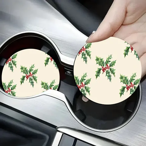 Christmas Car Cup Coaster Silicone Waterproof Non-Slip Holiday Table Mat Dining Room Coffee Cup Pad Festive Decor
