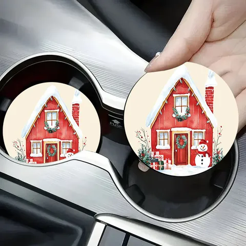 Christmas Car Cup Coaster Silicone Waterproof Non-Slip Holiday Table Mat Dining Room Coffee Cup Pad Festive Decor