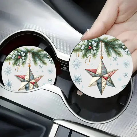 Sottobicchiere per Auto in Silicone Rotondo Antiscivolo Assorbente Portabevande per Auto Casa Natale Vintage Tappetino Decorativo