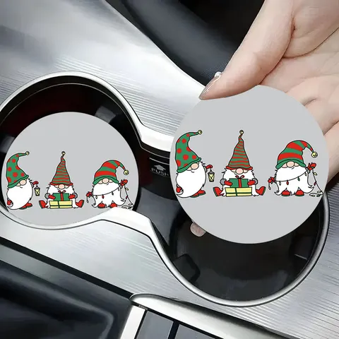 Round Silicone Coaster Heat Resistant Non-Slip Table Mat With Christmas Gnome Floral Pattern For Home Kitchen Dining Table Cup Mat Decoration