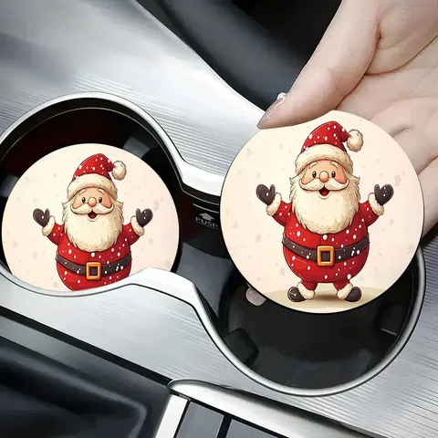 Christmas Car Coasters Set 7cm Silicone Round Absorbent Coasters For Car Cup Holder Anti-Slip Heat Insulation Coffee Coaster Christmas Decor For Women Men