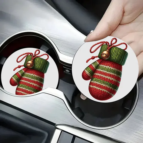 Weihnachten Acryl Auto Untersetzer Rund Rutschfeste Hitzebeständige Tassenmatte Für Fahrzeug Innenraum Party Tisch Deko Festliche Weihnachtsbaum Muster Untersetzer
