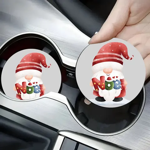 DIY Diamond Painting Christmas Gnome Car Coaster Kit Silicone Non-Slip Round Drink Coaster For Car Cup Holder Christmas Gift Coffee Tea Mat