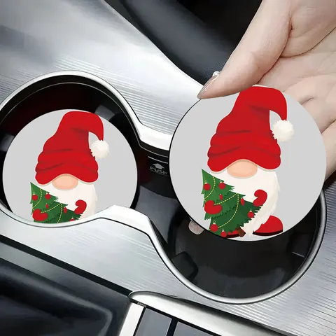 DIY Diamond Painting Christmas Gnome Car Coaster Kit Silicone Non-Slip Round Drink Coaster For Car Cup Holder Christmas Gift Coffee Tea Mat