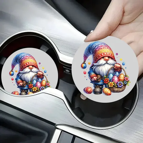 Round Silicone Car Coaster Gnome Floral Pattern Anti Slip Heat Resistant Cup Mat For Table Living Room Home Vehicle Decor