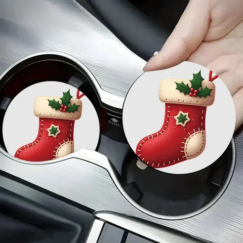 Christmas Car Cup Coasters Silicone Absorbent Anti-Slip Auto Interior Accessories Gingerbread Man Macaron Decor For Men Women