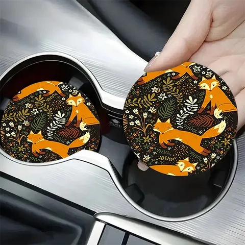 Silicone Car Coaster Round Anti Slip Cup Mat Animal Flower Halloween Pattern Heat Insulated Coffee Mug Pad Auto Accessories