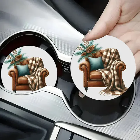 Christmas Cartoon Nutcracker Girl Round Silicone Car Cup Coaster Non-Slip Absorbent Automotive Interior Decoration Mat Coffee Coaster For Men Women