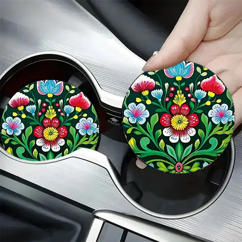 Sous-verre de Voiture en Silicone Rond Antidérapant Isolation Thermique pour Porte-gobelet Décoration de Table Maison Motif Floral Éléphant Chat