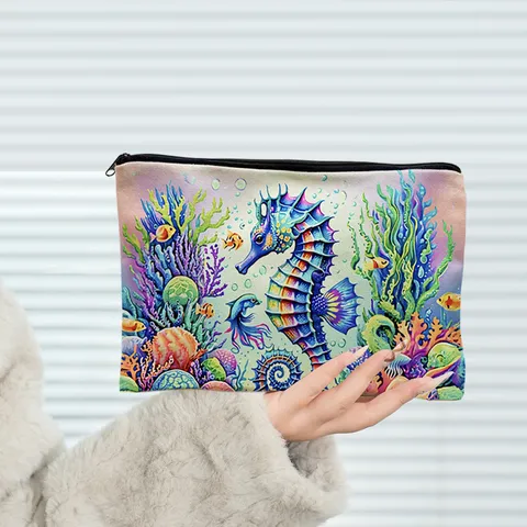 Canvas Makeup Bag Zipper Cosmetic Pouch Portable Travel Storage Bag Cute Cartoon Printed Toiletry Organizer Handbag For Women