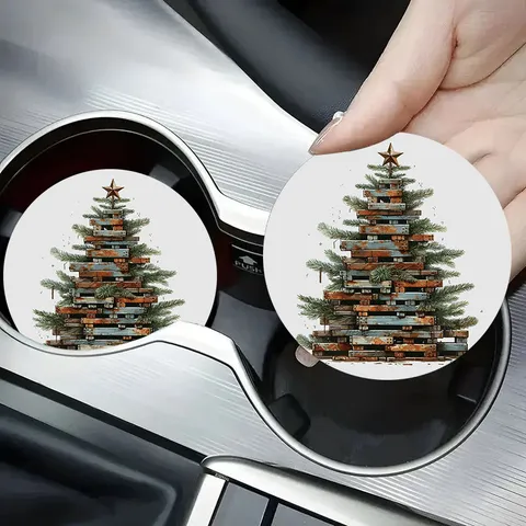 Sottobicchiere per Auto in Silicone Antiscivolo Termoisolante Tappetino per Portabicchieri Vintage Albero di Natale Omino di Pan di Zenzero Angelo Accessorio per Auto