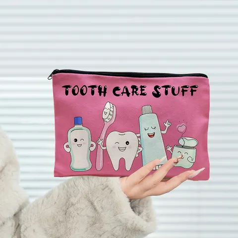 Draagbare Canvas Make-up Tas Cartoon Print Opbergtas Reizen Toiletartikelen Organizer Etui Voor Dames