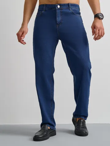 Jeans Classici da Uomo a Gamba Dritta in Denim di Cotone Lavato Pantaloni Casual Vita Media Vestibilità Regolare Moda