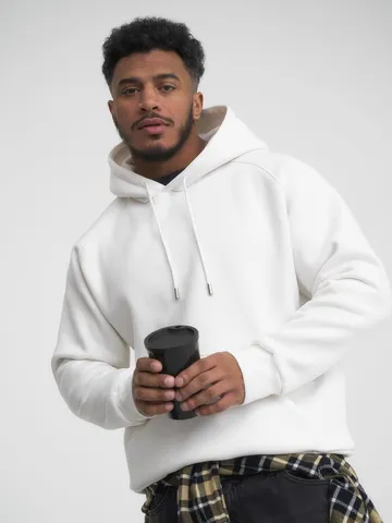Men's Casual Solid Color Hooded Sweatshirt 320g Pullover Hoodie With Kangaroo Pocket Streetwear Men's Clothing Top
