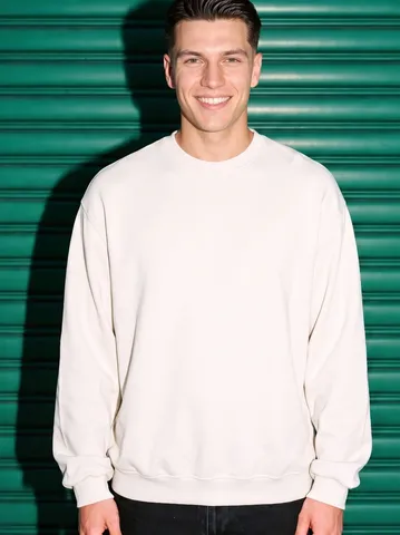 Men's Oversized Crewneck Sweatshirt Cotton Polyester Blend Drop Shoulder Solid Color Loose Fit Casual Pullover Top
