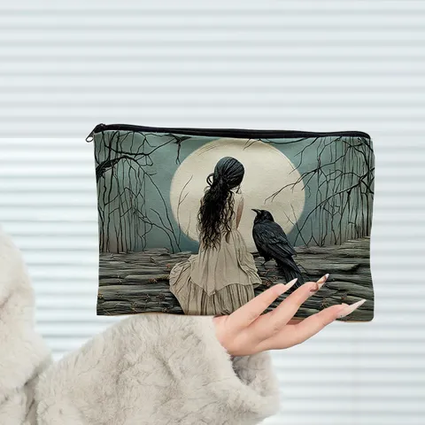 Pochette Zippée en Toile Trousse de Maquillage Trousse de Toilette de Voyage Étui à Crayons Pochette pour Femmes et Filles