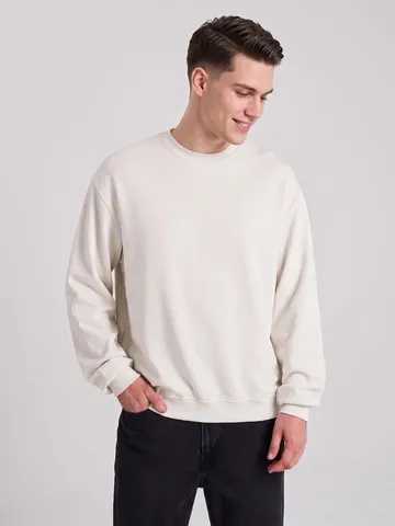 Men's Oversized Crewneck Sweatshirt Cotton Polyester Blend Drop Shoulder Solid Color Loose Fit Casual Pullover Top
