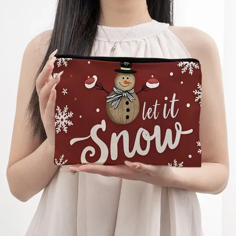 Sac Cosmétique en Toile de Noël Pochette de Maquillage de Voyage Portable Organisateur de Toilette Imperméable Joli Sac Cadeau de Vacances Pour Femmes