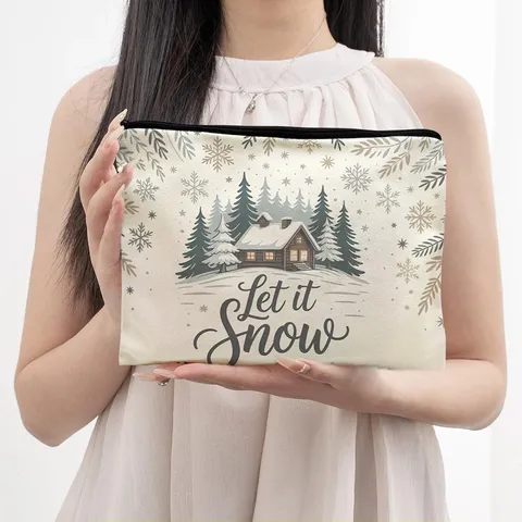 Sac Cosmétique en Toile de Noël Pochette de Maquillage de Voyage Portable Organisateur de Toilette Imperméable Joli Sac Cadeau de Vacances Pour Femmes