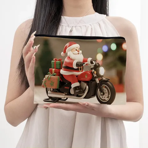 Kerstmis Kat Sneeuwman Beer Kerstman Print Canvas Make-uptas Draagbare Reistas
